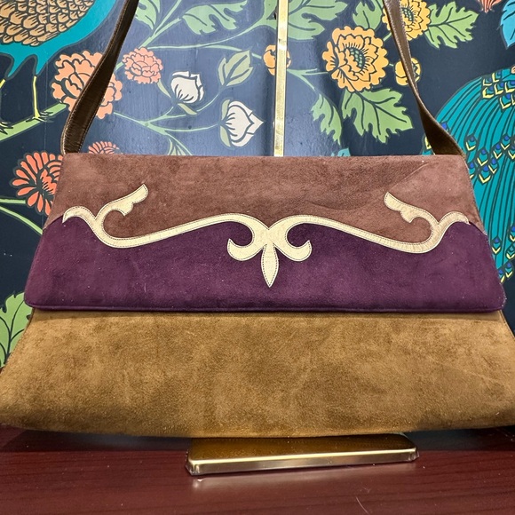 Bally Vintage “Rosalyn” Colorblock Suede Shoulder Bag – Made in Italy - Picture 4 of 10